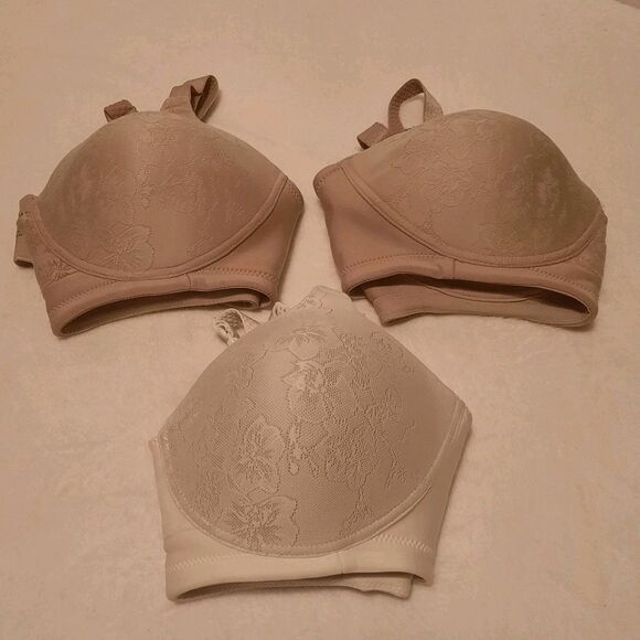 Lot Of 3 Vanity Fair beauty back bra beige White 36C 71380 Wireless Lace Overlay - Picture 2 of 8